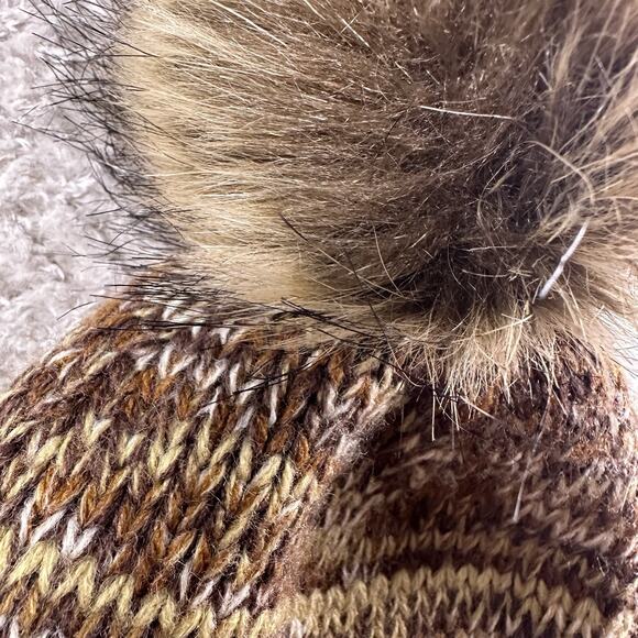 Frye Brown Beige Heathered Knit‎ Winter Pom Pom Hat Cute main image 10